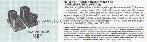 Williamson Type Amplifier W-3AM; Heathkit Brand, (ID = 2868602) Ampl/Mixer