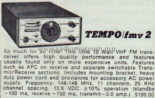 10 Watt VHF FM Transceiver TEMPO/fmv2; Henry Radio, Inc.; (ID = 2062588) Amat TRX