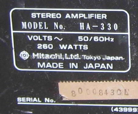 Stereo Amplifier HA-330; Hitachi Ltd.; Tokyo (ID = 1512957) Ampl/Mixer