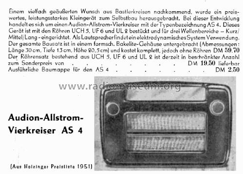 Audion-Allstrom-Vierkreiser AS4; Holzinger & Co. GmbH (ID = 1971338) Kit