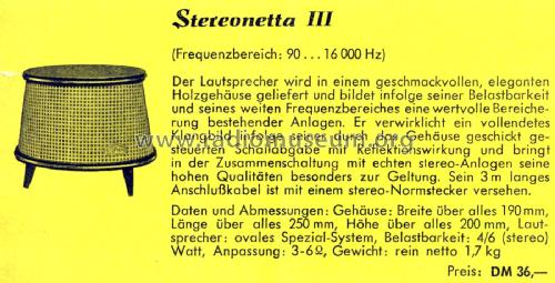 Stereonetta III ; Isophon, E. Fritz & (ID = 2386036) Lautspr.-K