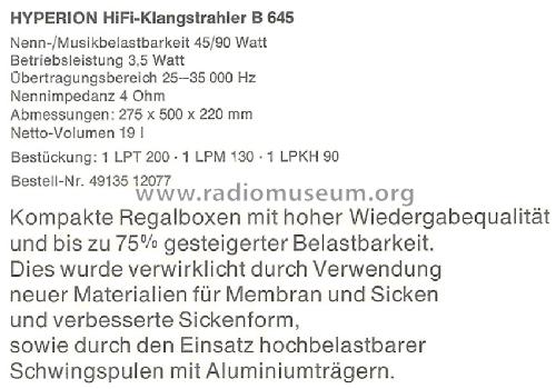 Hyperion B 645 ; ITT Schaub-Lorenz (ID = 1017059) Speaker-P