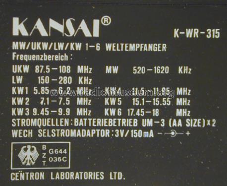 Weltempfänger K-WR-315; Kansai (ID = 1091982) Radio