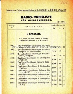 Kristall Detektor-Empfänger mit Schiebespule Katalog Nr. 10002a; Kapsch & Söhne KS, (ID = 1975467) Crystal