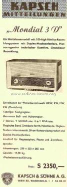 Mondial 3D ; Kapsch & Söhne KS, (ID = 704665) Radio