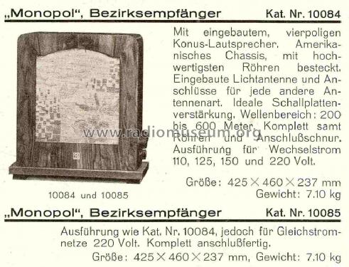 Monopol W Katalog Nr. 10084 ; Kapsch & Söhne KS, (ID = 852816) Radio