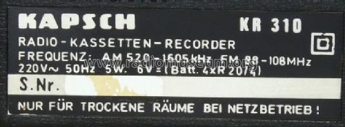 Radio-Kassettenrecorder KR310; Kapsch & Söhne KS, (ID = 1689561) Radio