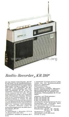 Radio-Kassettenrecorder KR310; Kapsch & Söhne KS, (ID = 1800691) Radio