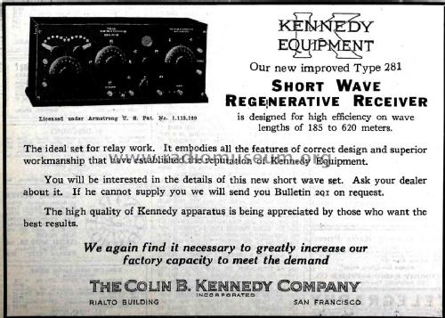 Short Wave Receiver Type 281; Kennedy Co., Colin B (ID = 1719134) Radio
