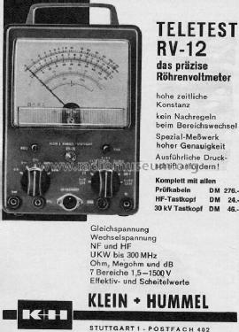 Teletest Röhrenvoltmeter RV-12; Klein & Hummel; (ID = 298198) Equipment