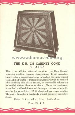 Cabinet Cone Speaker KB 232; Kolster Brandes Ltd. (ID = 1996303) Speaker-P