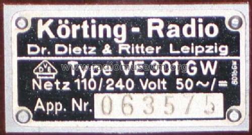 Volksempfänger VE301GW; Körting-Radio; (ID = 1696809) Radio