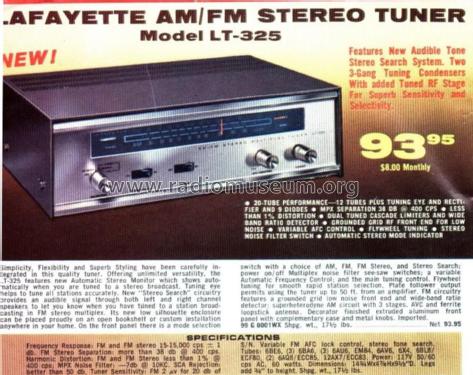 AM-FM Stereo Multiplex Tuner LT-325 Order no. 99G0001WX; Lafayette Radio & TV (ID = 1925032) Radio