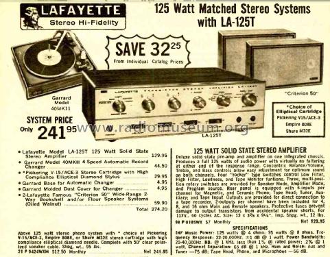 Transistor Stereo Amplifier LA-125T; Lafayette Radio & TV (ID = 1823261) Ampl/Mixer