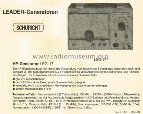 Signal Generator LSG-17; Leader Electronics (ID = 2909181) Equipment