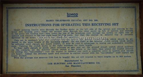 Crystal Set No. 340 Crystal Receiver; Lee Electric & Mfg. (ID = 1867622) Crystal