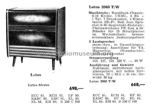 Lotos 3960T/W; Loewe-Opta; (ID = 2125232) Radio