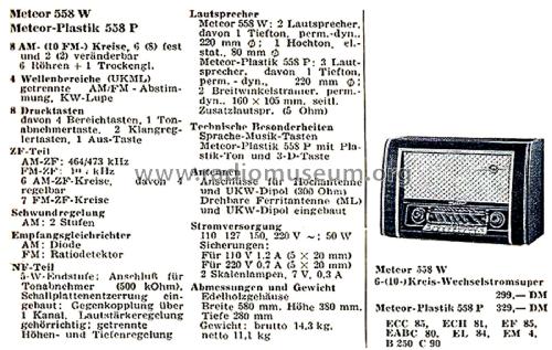 Meteor Plastik 558W; Loewe-Opta; (ID = 2569438) Radio