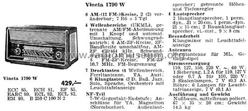 Vineta 1790W; Loewe-Opta; (ID = 2578610) Radio