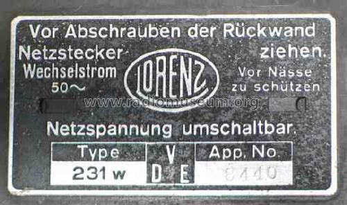 231W; Lorenz; Berlin, (ID = 1392979) Radio