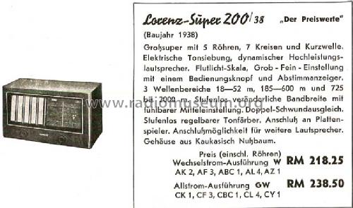 Super 200/38W; Lorenz; Berlin, (ID = 1389600) Radio