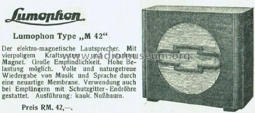 Lautsprecher M42; Lumophon, Bruckner & (ID = 1808261) Speaker-P