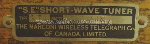 'S.E.' Short-Wave Tuner Type S.T.1. 'C' Series; Marconi Wireless, (ID = 2740181) mod-pre26