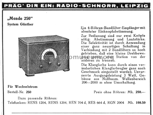 Einbereichs-Super 250W; Mende - Radio H. (ID = 2843828) Radio