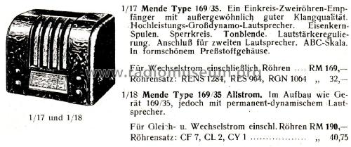 M169/35 GW ; Mende - Radio H. (ID = 2662499) Radio