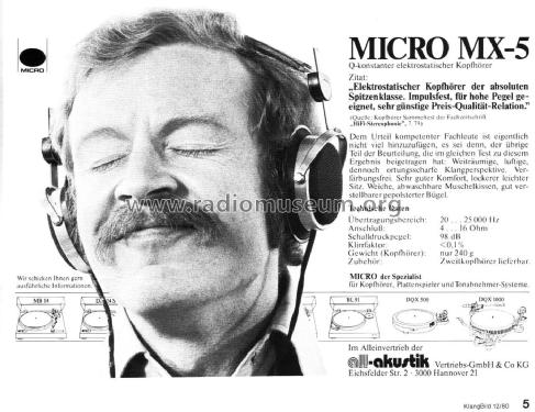 Electrostatic Headphones MX-5; Micro Seiki Tokyo (ID = 1923238) Speaker-P