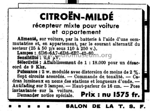 Citroën-Mildé Auto Home 204; Mildé-Radio, Ch. (ID = 2520082) Car Radio