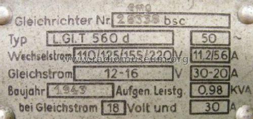 Ladegleichrichter L.Gl. T560d; Militär verschiedene (ID = 667146) Strom-V