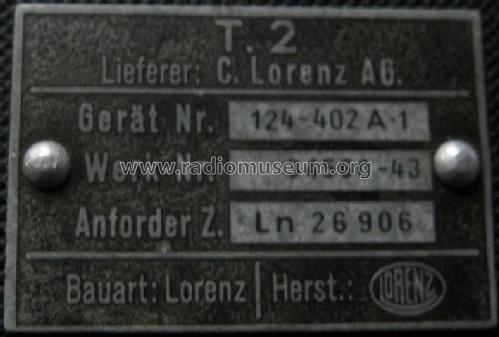 Lorenz-Taste T.2 - Gerät-Nr. 124 402 A-1 - Anforder Z. Ln 26 906; Militär verschiedene (ID = 822454) Morse+TTY