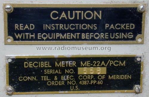 Decibel Meter ME-22A/PCM; MILITARY U.S. (ID = 1087500) Militare