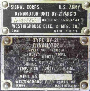 DY-21/ARC-3 Dynamotor for ARC-3 VHF Radio; MILITARY U.S. (ID = 1195276) Power-S