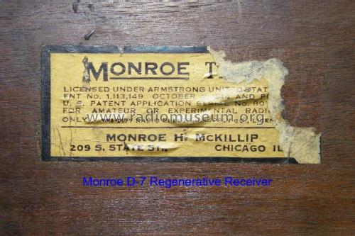 1 Tube Regenerative Tuner-Detector D-7; Monroe H. McKillip (ID = 1011327) Radio