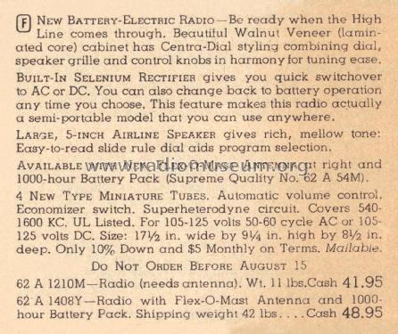 Airline 74KR-1210A Order= 62 A 1210M; Montgomery Ward & Co (ID = 2015660) Radio