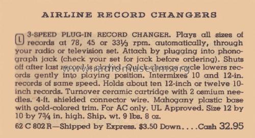 Airline 802 Record Changer; Montgomery Ward & Co (ID = 2078151) R-Player