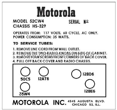 52CW4 Ch= HS-329; Motorola Inc. ex (ID = 2804659) Radio