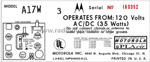 A17W Ch= HS-922; Motorola Inc. ex (ID = 2978618) Radio