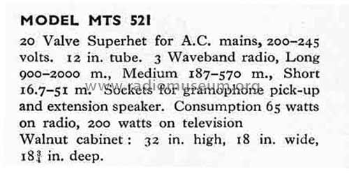 MTS521; Mullard Wireless, (ID = 2002413) TV Radio