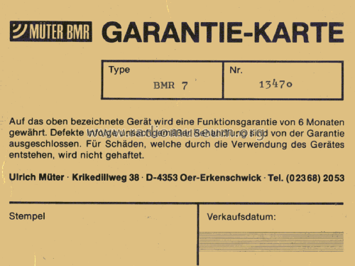 Mess- & Regeneriergerät für Bildröhren BMR7; Müter, Ulrich; Oer- (ID = 3006896) Equipment