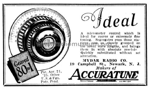 Accuratune Ideal Micrometer Dial ; Mydar Radio Company; (ID = 1277285) Radio part