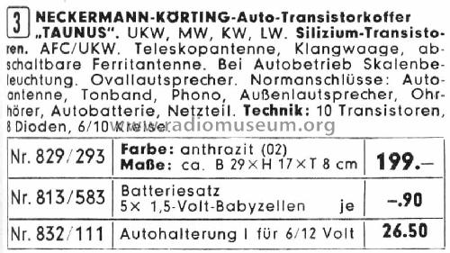 Körting Auto-Transistorkoffer Taunus 29183 Art.Nr. 829/293; Neckermann-Versand (ID = 1962264) Radio