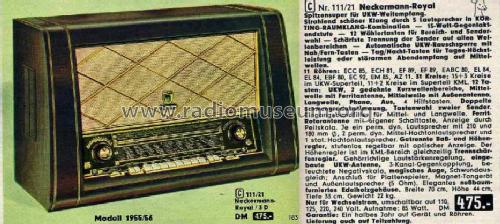 Royal Art. Nr. 111/21 Ch= AD 1-293; Neckermann-Versand (ID = 456651) Radio