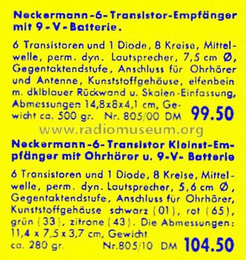 Transistor Six 6T-160 Art.Nr. 805/10; Neckermann-Versand (ID = 1898585) Radio