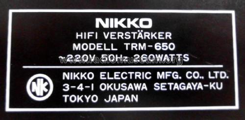 Stereo Amplifier, HiFi Verstärker TRM-650; Nikko Electric (ID = 2411805) Ampl/Mixer