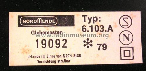Globemaster 6.103 A; Nordmende, (ID = 625767) Radio