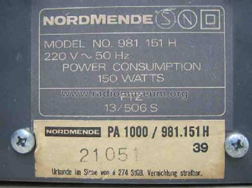 Hifi Amplifier PA1000 981.151 H; Nordmende, (ID = 1252585) Ampl/Mixer