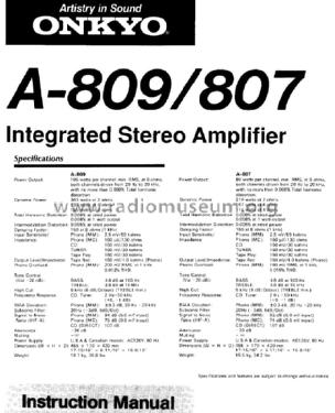 Stereo Integrated Amplifier A-809; Onkyo, Osaka Denki (ID = 1681194) Ampl/Mixer